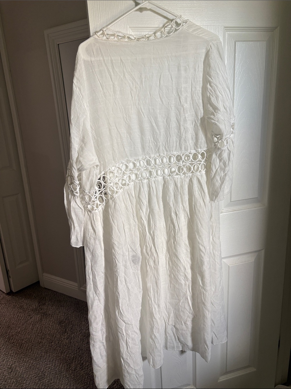 White Crochet-Trim Women's beach cardigan / cover up - Picture 3 of 3